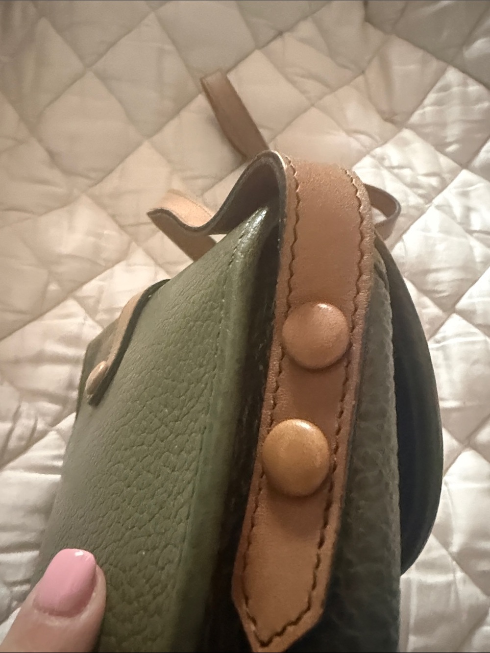 $310 TODAY Authentic Dior Olive Green Leather Crossbody Bag with Tan Trim - Picture 5 of 10